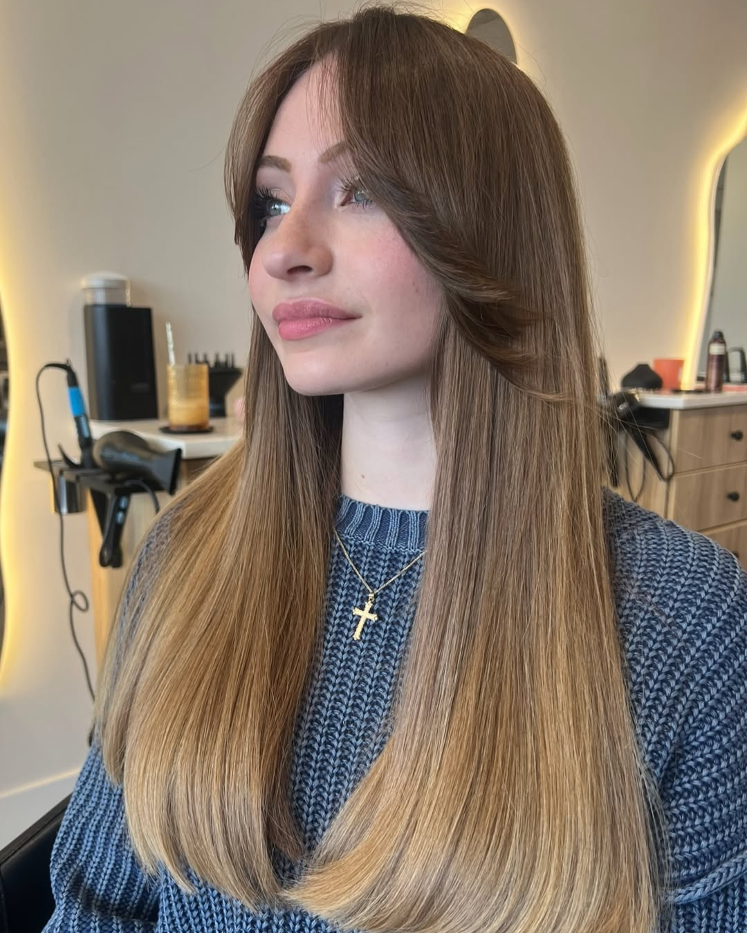 Long Straight Light Brown Hair with Face Framing Layers